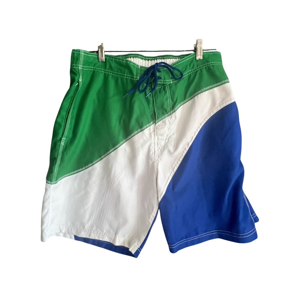 Wave Zone swim trunks for men size L - green, white, blue colorblocking